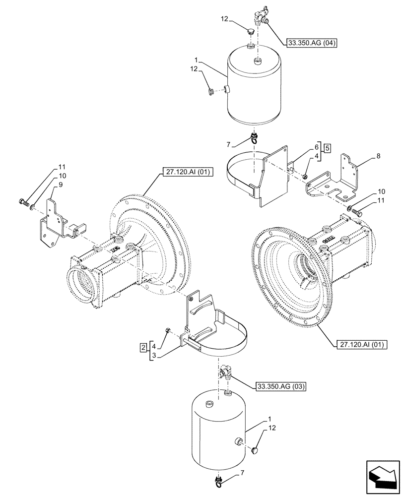 Схема запчастей Case IH PUMA 200 - (33.350.AF[02]) - VAR - 337479, 337480 - ANTILOCK BRAKING SYSTEM (ABS), AIR RESERVOIR (33) - BRAKES & CONTROLS