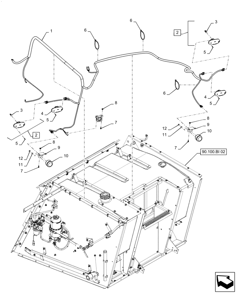 Схема запчастей Case IH AF4077 - (55.100.BZ[01]) - HARNESS, STRAW HOOD, REAR (55) - ELECTRICAL SYSTEMS