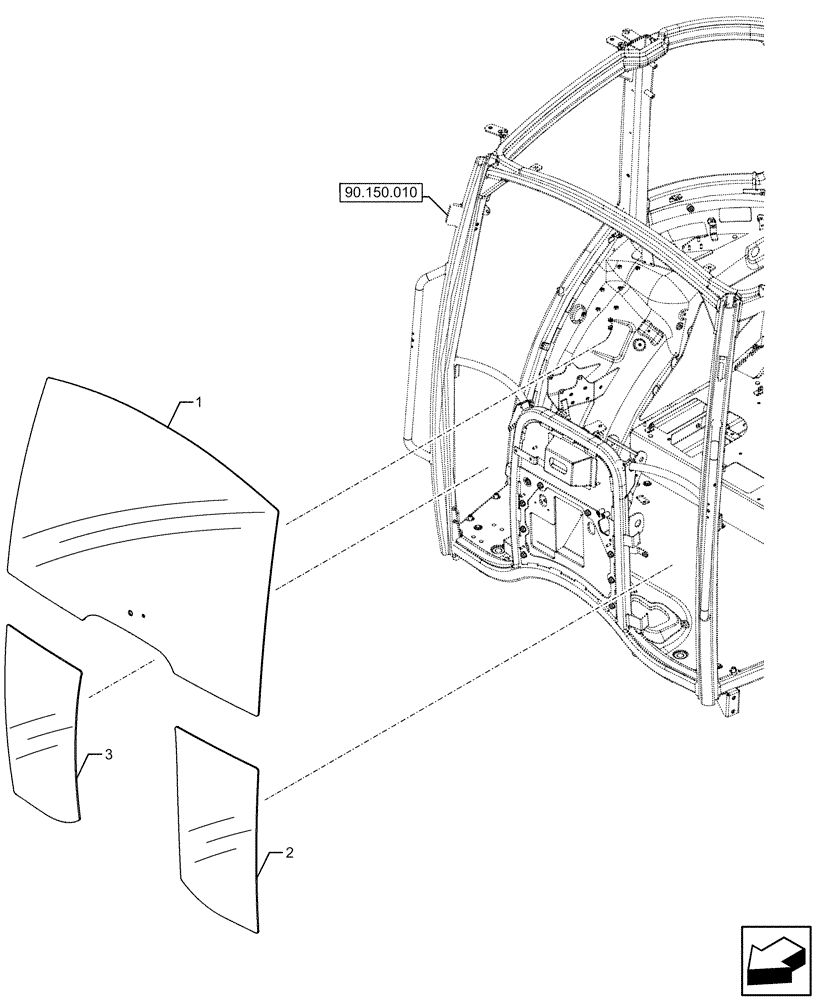 Схема запчастей Case IH FARMALL 110U - (90.156.010) - VAR - 336730, 339434 - WINDSHIELD, FRONT, GLASS (90) - PLATFORM, CAB, BODYWORK AND DECALS