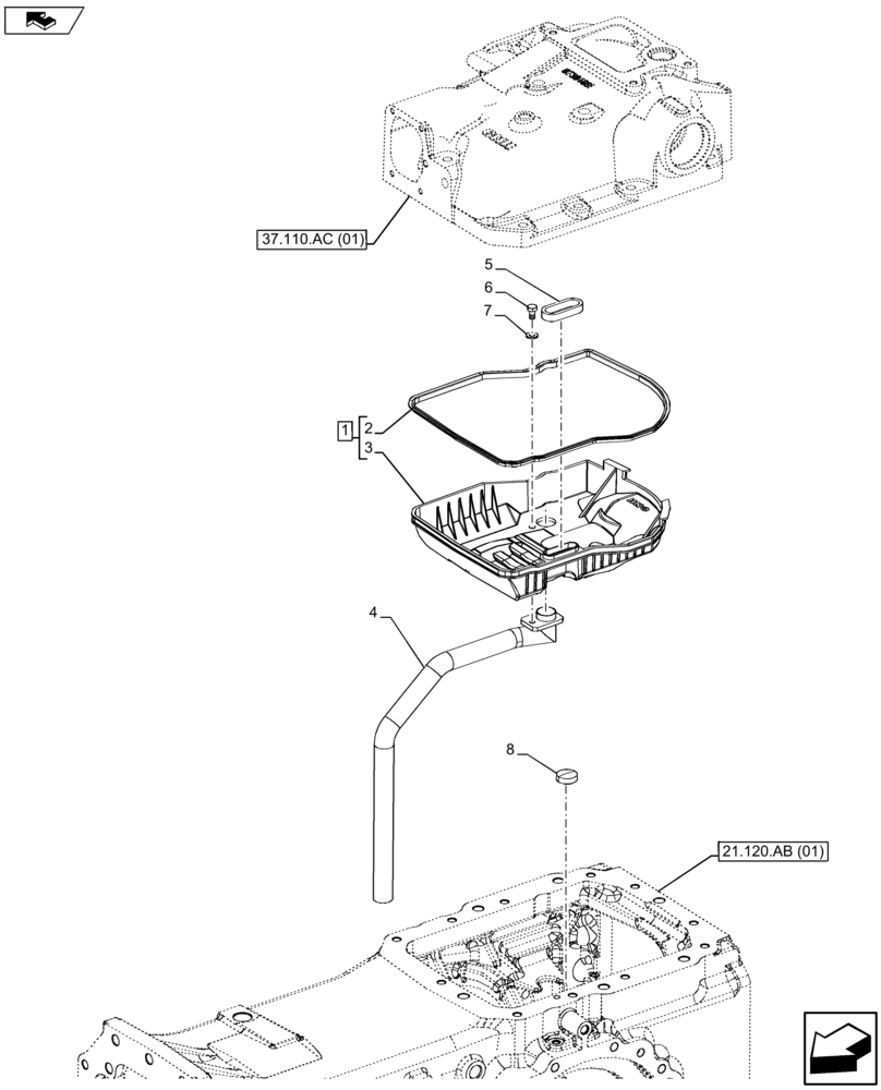 Схема запчастей Case IH FARMALL 105U - (21.120.AB[02]) - VAR - 390832, 743597 - PAN, PIPE, HYDRAULIC LIFT (21) - TRANSMISSION