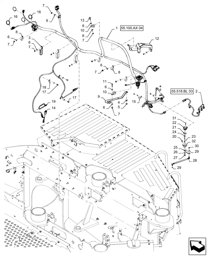 Схема запчастей Case IH QUADTRAC 620 - (55.100.AX[03]) - FRONT FRAME HARNESS MOUNTING, ASN ZFF308001 (55) - ELECTRICAL SYSTEMS