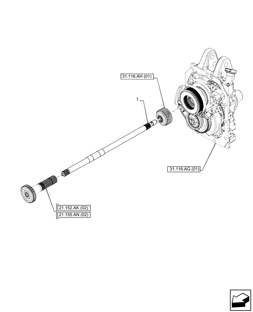 Схема запчастей Case IH PUMA 150 - (31.116.AL[02]) - VAR - 391351, 758012, 758013, 758014, 758015, 758018, 758019, 758020, 758021 - PTO 540/540E/1000 RPM, PTO 540E/1000/1000E RPM, MAIN SHAFT (31) - IMPLEMENT POWER TAKE OFF