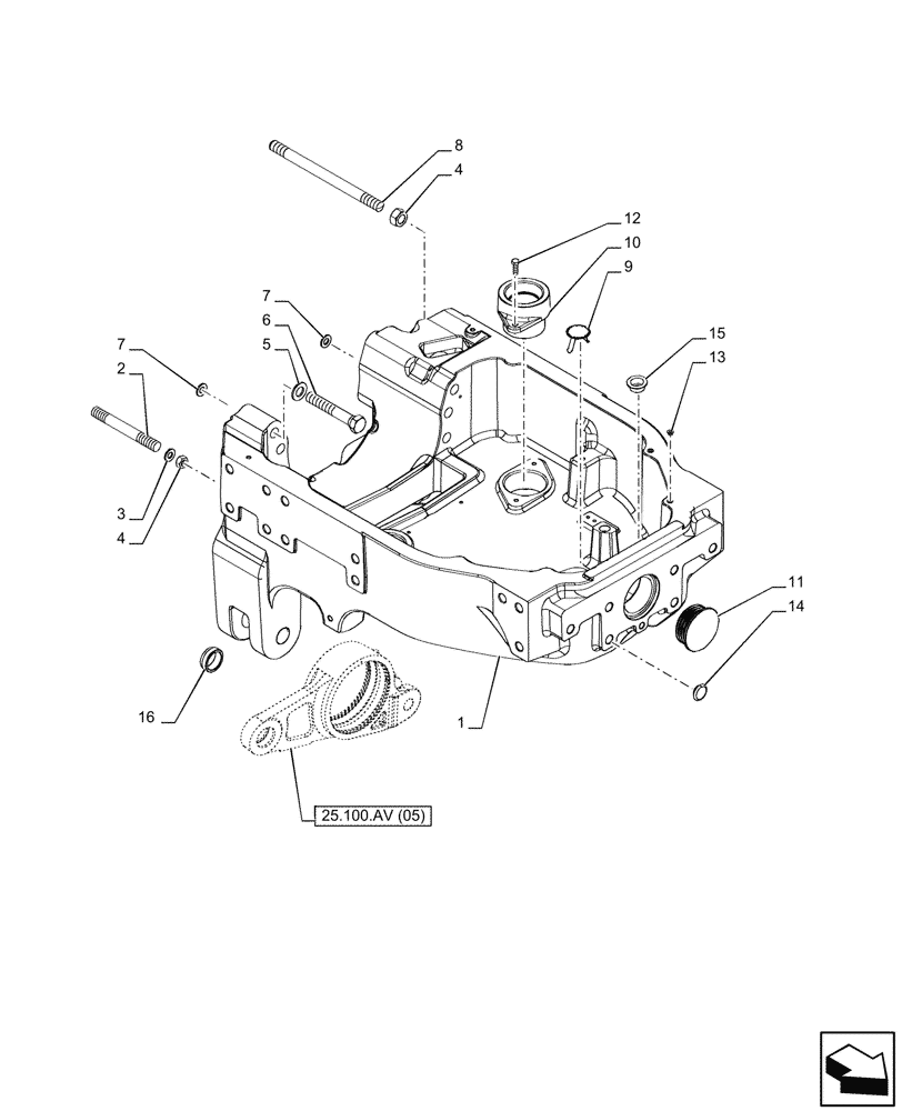 Схема запчастей Case IH PUMA 165 CVT - (25.100.AV[02]) - VAR - 758045, 758046 - SUSPENDED FRONT AXLE, FRONT AXLE SUPPORT (25) - FRONT AXLE SYSTEM