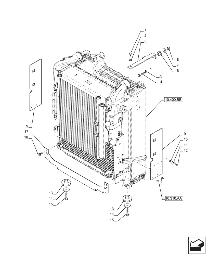 Схема запчастей Case IH PUMA 200 CVT - (10.400.BF[03]) - VAR - 391130, 758000 - RADIATOR, SUPPORT (10) - ENGINE