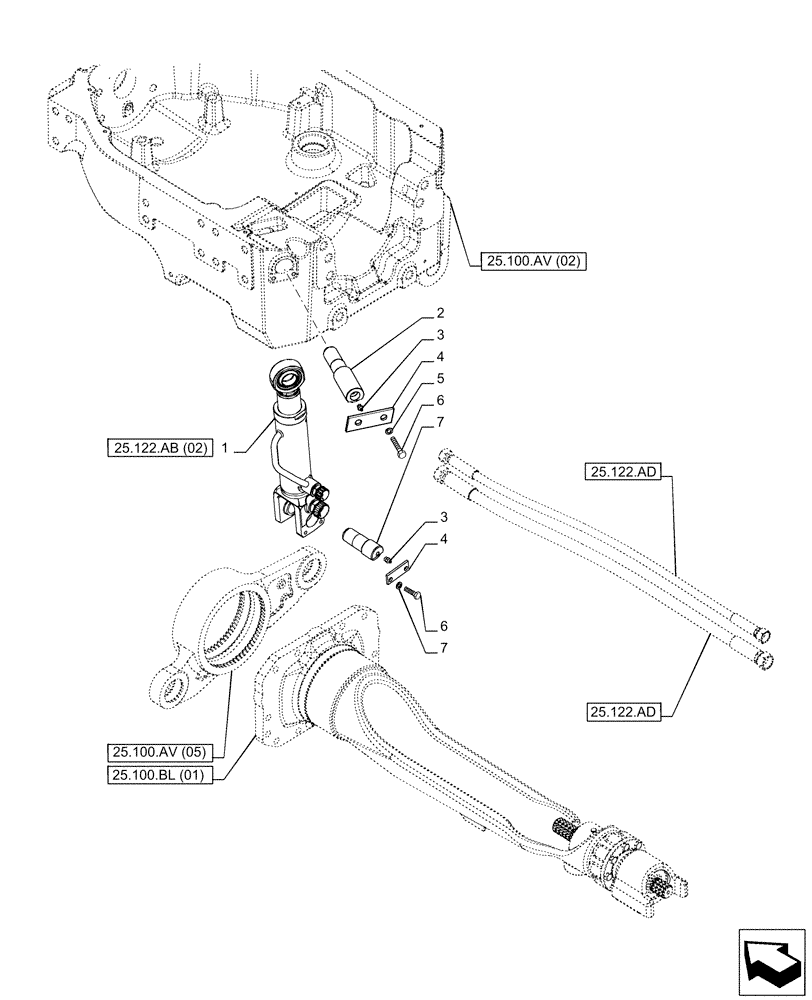 Схема запчастей Case IH PUMA 150 - (25.122.AB[01]) - VAR - 758045, 758046 - SUSPENDED FRONT AXLE, CYLINDER (25) - FRONT AXLE SYSTEM