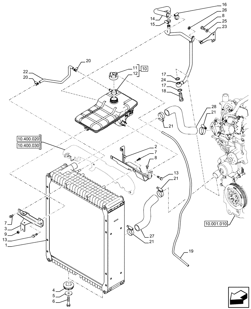 Схема запчастей Case IH FARMALL 110U - (10.400.010) - VAR - 330308, 390399, 758331 - RADIATOR FAN SHROUD (10) - ENGINE