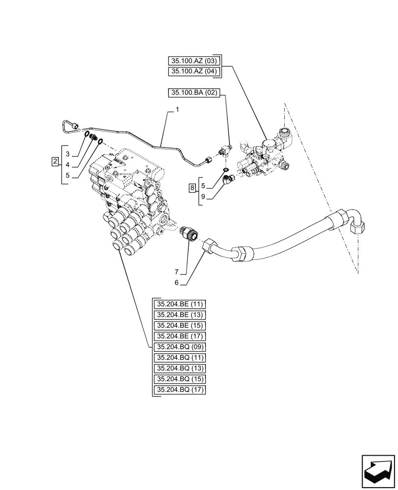 Схема запчастей Case IH PUMA 165 CVT - (35.204.BJ[04]) - VAR - 391138, 758022 - REMOTE CONTROL VALVE, LINE (35) - HYDRAULIC SYSTEMS