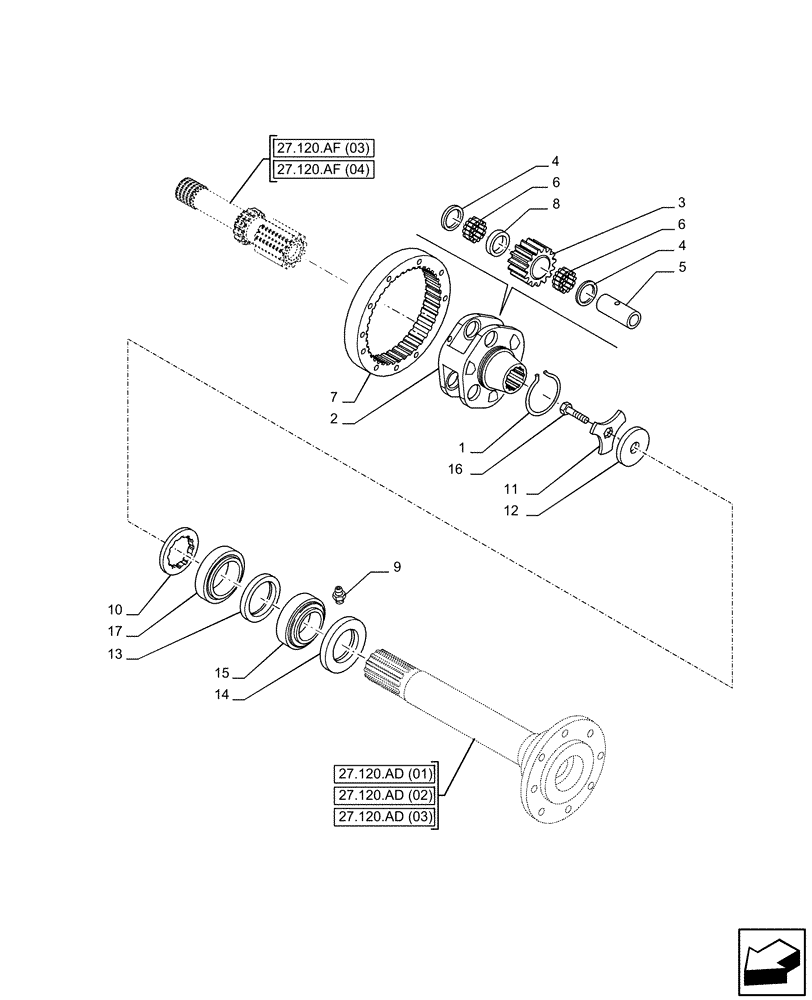 Схема запчастей Case IH PUMA 150 - (27.120.AF[01]) - VAR - 391158, 758052, 758053 - REAR AXLE, FINAL DRIVE, PLANETARY GEAR (27) - REAR AXLE SYSTEM