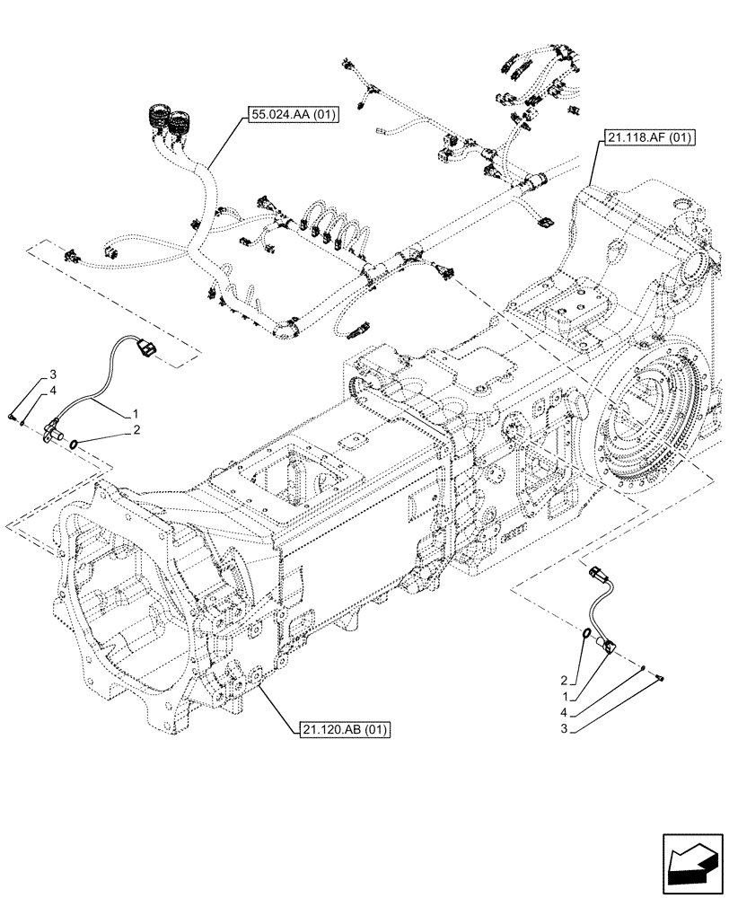 Схема запчастей Case IH PUMA 165 - (55.020.AB[01]) - VAR - 391136, 391138, 391351, 758011, 758012, 758013, 758014, 758015, 758016, 758017, 758018, 758019, 758020, 758021, 758022 - TRANSMISSION, SPEED SENSOR (55) - ELECTRICAL SYSTEMS