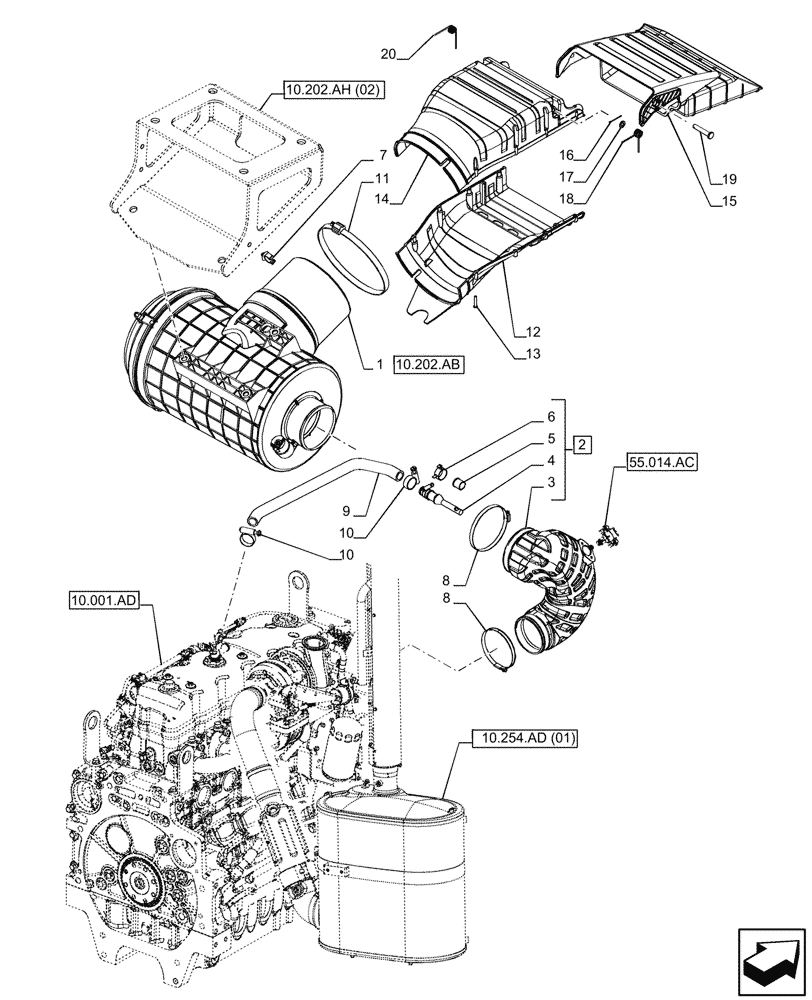 Схема запчастей Case IH PUMA 150 - (10.202.AK) - VAR - 391130, 392753, 758000 - AIR CLEANER, LINE (10) - ENGINE