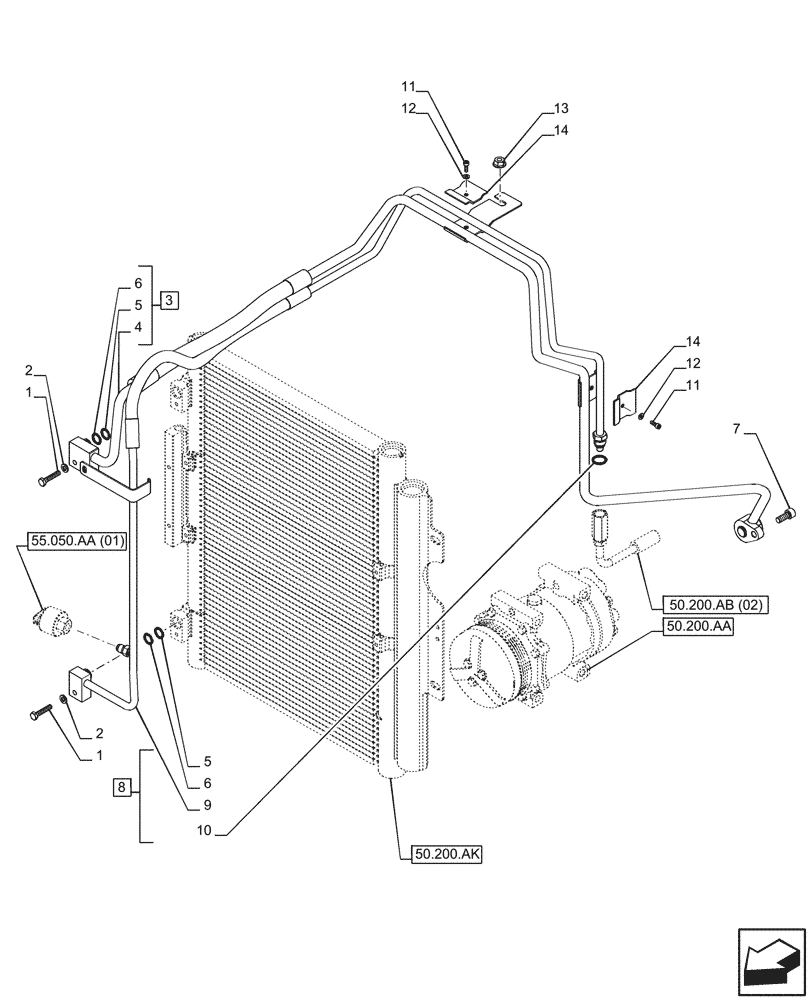Схема запчастей Case IH PUMA 150 - (50.200.AB[01]) - VAR - 391130 , 392753, 758000 - AIR CONDITIONING, LINE (50) - CAB CLIMATE CONTROL