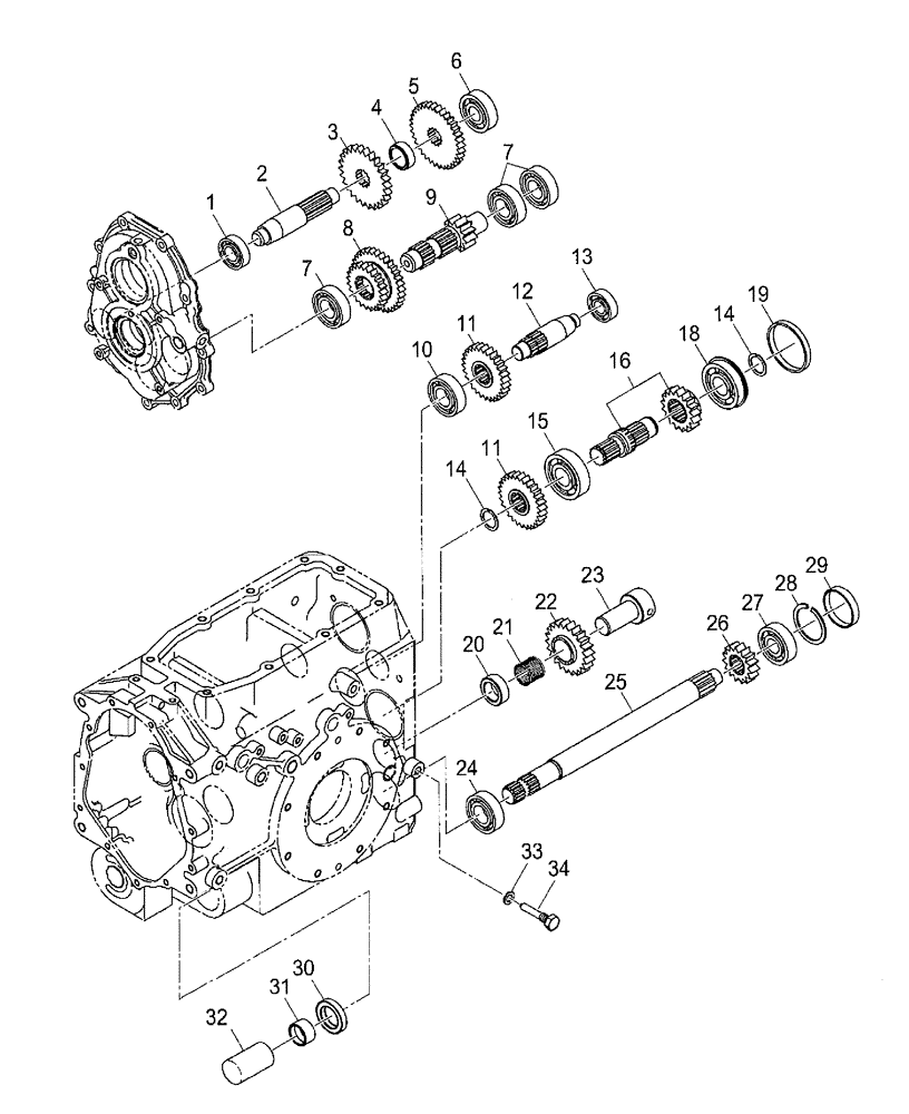 Схема запчастей Case IH DX18E - (03.07) - MID PTO GEARS 4WD, W/ HST (03) - TRANSMISSION