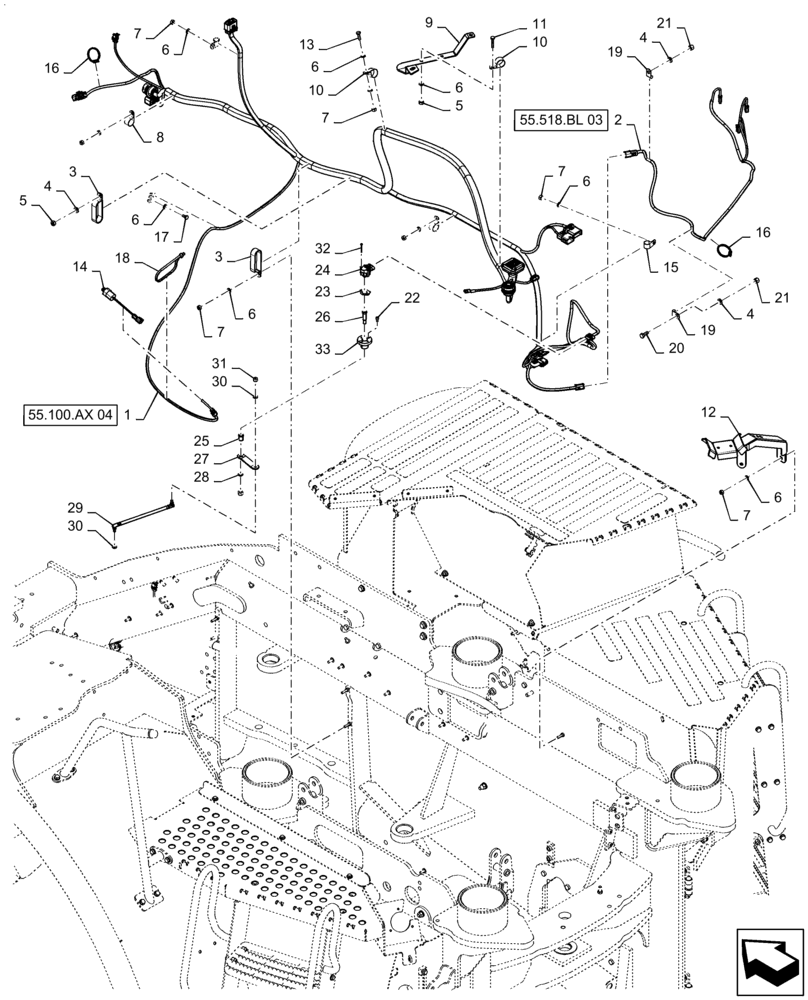 Схема запчастей Case IH STEIGER 620 - (55.100.AX[03]) - FRONT FRAME HARNESS MOUNTING, ASN ZFF308001 (55) - ELECTRICAL SYSTEMS