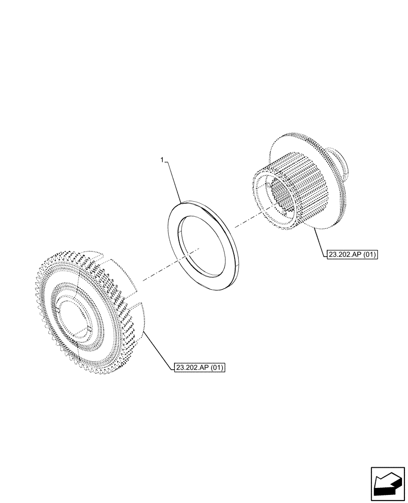 Схема запчастей Case IH PUMA 150 - (23.202.AP[03]) - VAR - 391136, 391351, 758011, 758012, 758013, 758014, 758015, 758016, 758017, 758018, 758019, 758020, 758021 - 4WD ENGAGEMENT CLUTCH CONTROL, SHIM, POWERSHIFT (23) - FOUR WHEEL DRIVE SYSTEM