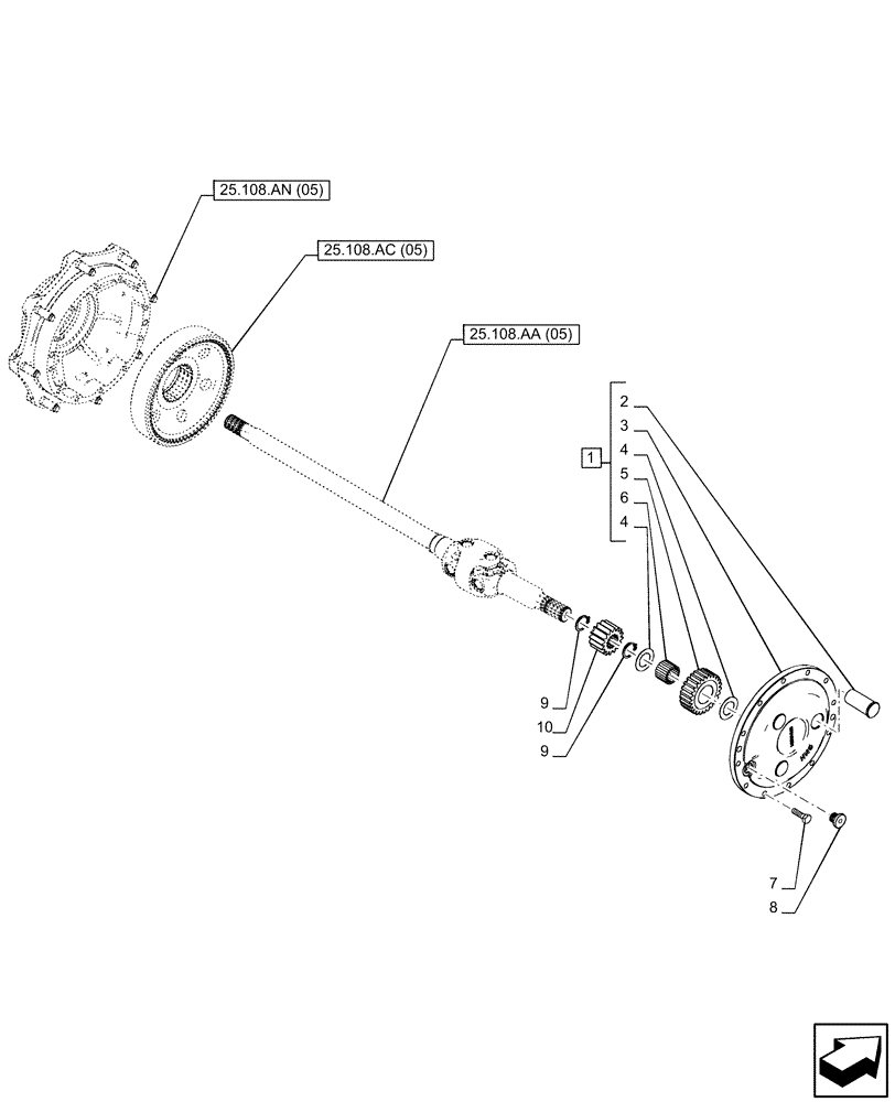 Схема запчастей Case IH PUMA 185 - (25.108.AB[05]) - VAR - 337416, 758049 - SUSPENDED FRONT AXLE, W/ BRAKE, PLANETARY GEAR (25) - FRONT AXLE SYSTEM