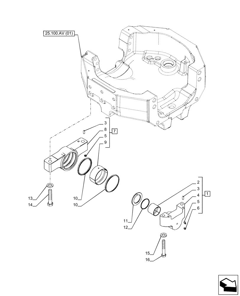 Схема запчастей Case IH PUMA 185 CVT - (25.100.AV[05]) - VAR - 391157 - FRONT AXLE SUPPORT, TRUNNION (25) - FRONT AXLE SYSTEM