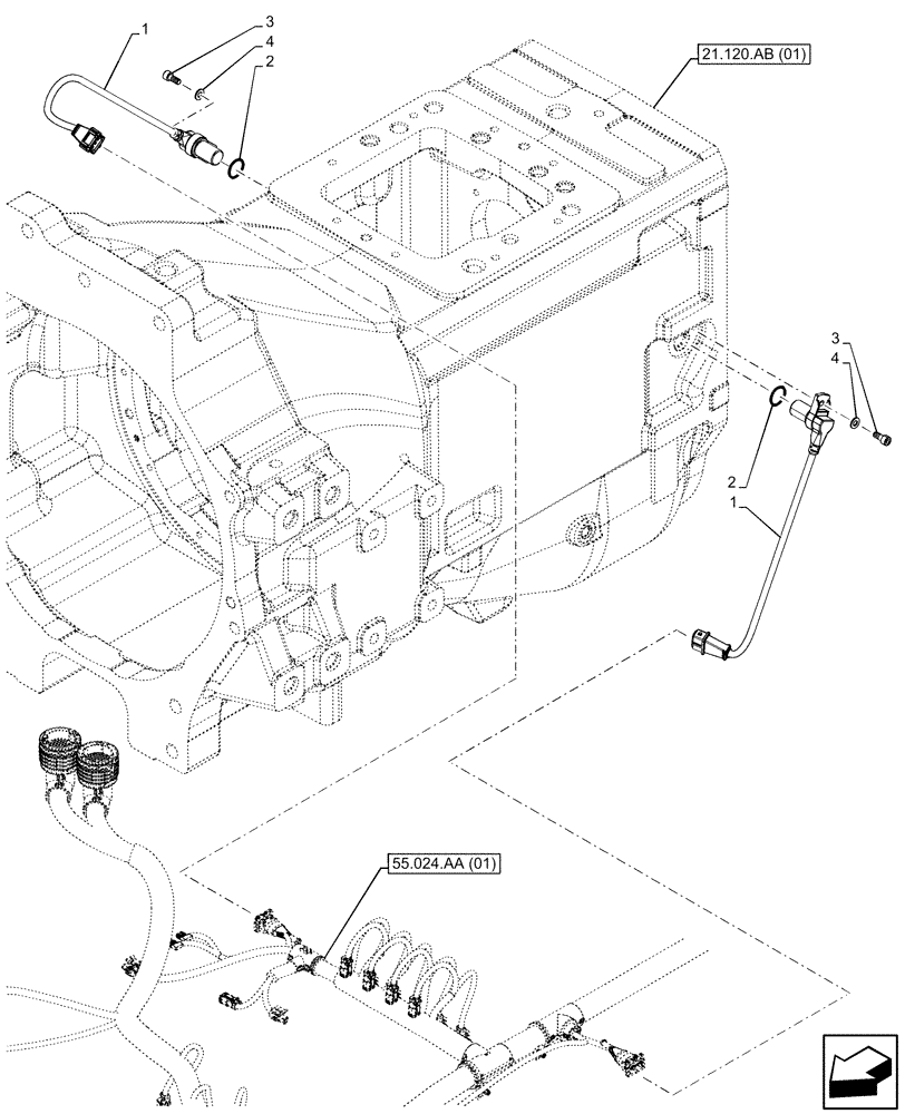 Схема запчастей Case IH PUMA 165 - (55.020.AB[03]) - VAR - 391136, 391351, 758011, 758012, 758013, 758014, 758015 - TRANSMISSION, SPEED SENSOR (55) - ELECTRICAL SYSTEMS