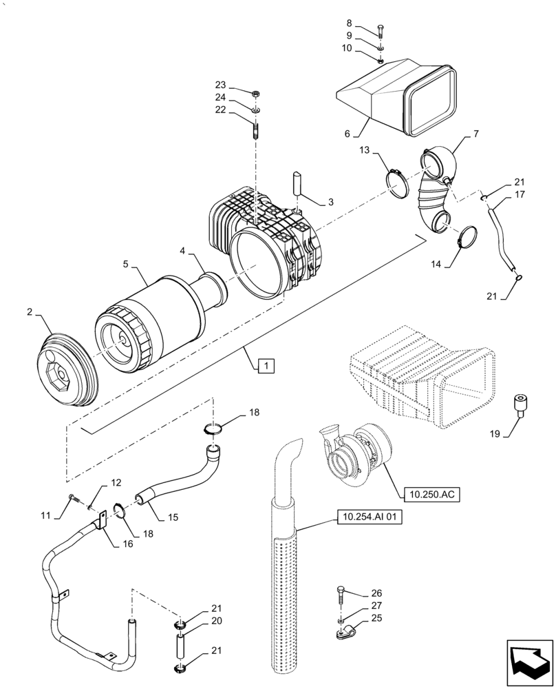 Схема запчастей Case IH PUMA 2304 - (10.202.AB[01]) - DRY AIR FILTER - PIPES (10) - ENGINE