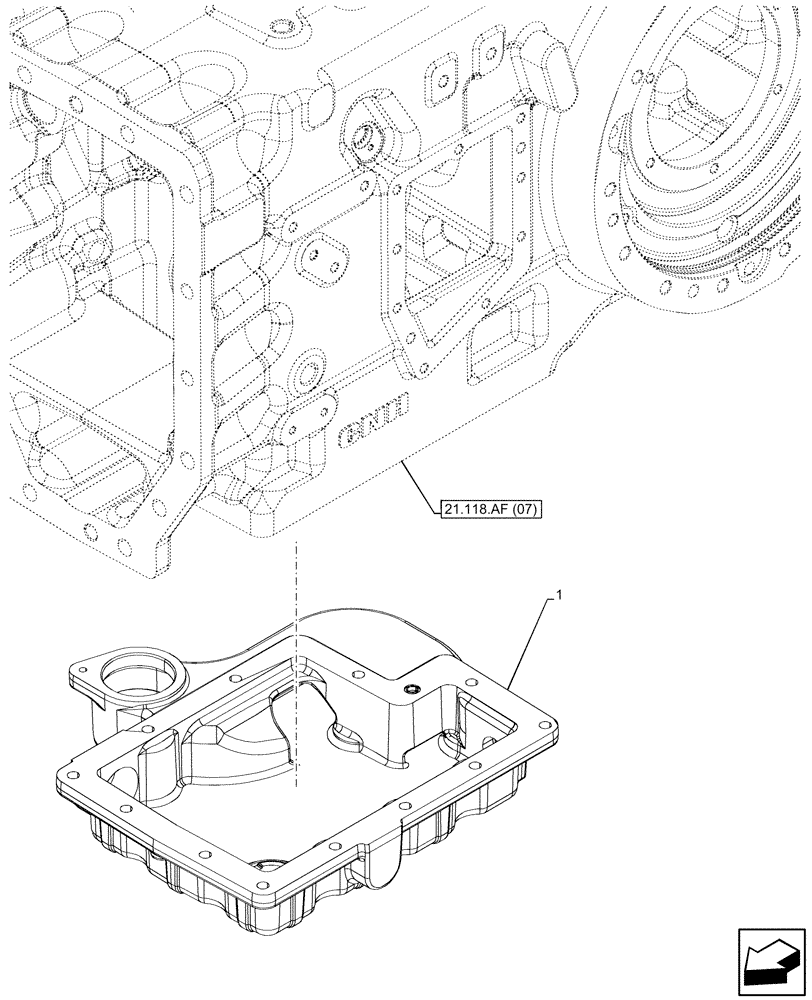 Схема запчастей Case IH PUMA 150 CVT - (21.118.AF[05]) - VAR - 391138, 758022 - TRANSMISSION HOUSING, CVT, DROP BOX (21) - TRANSMISSION