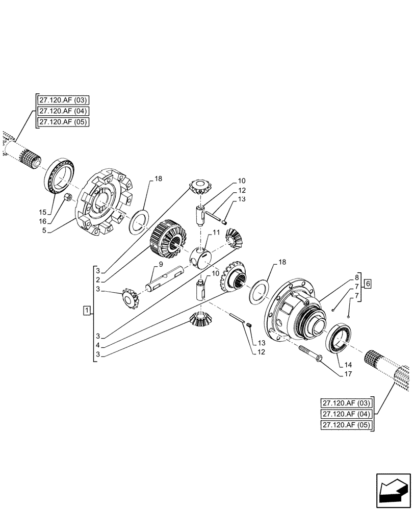 Схема запчастей Case IH PUMA 165 - (27.106.AC[01]) - VAR - 391158, 758052, 758053 - REAR AXLE, DIFFERENTIAL (27) - REAR AXLE SYSTEM