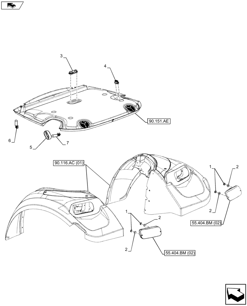 Схема запчастей Case IH FARMALL 115U - (55.404.BM[01]) - VAR - 334150, 334152, 335687 - LIGHTING (55) - ELECTRICAL SYSTEMS