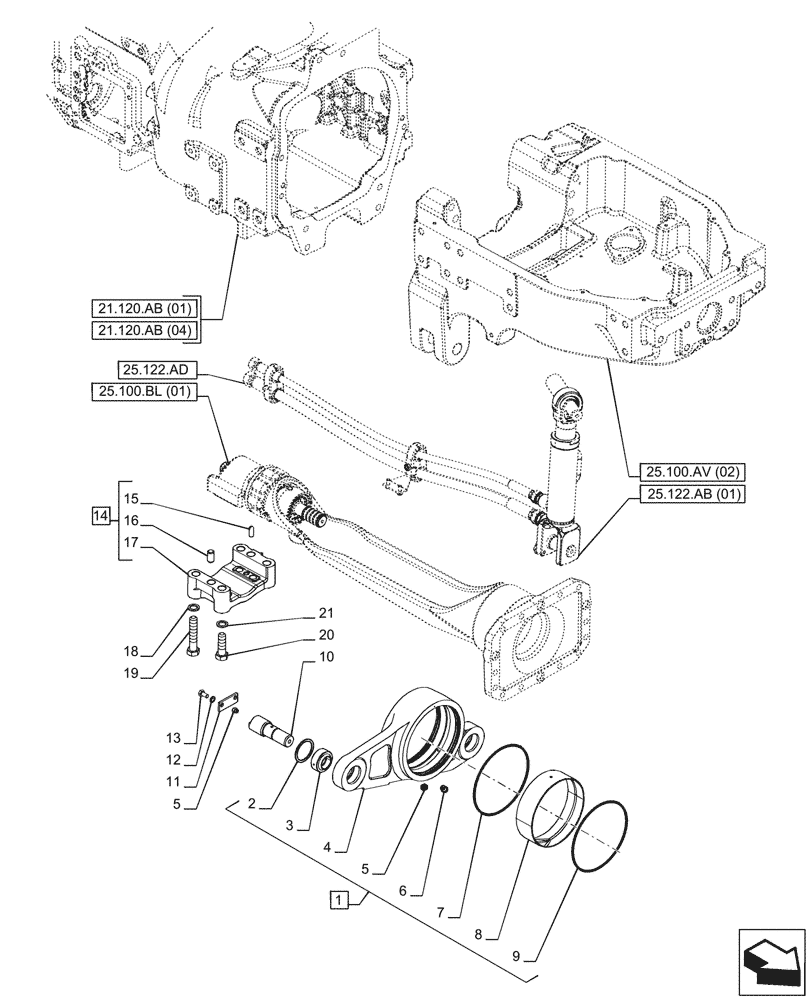 Схема запчастей Case IH PUMA 150 - (25.100.AV[05]) - VAR - 758045, 758046 - FRONT AXLE SUPPORT (25) - FRONT AXLE SYSTEM