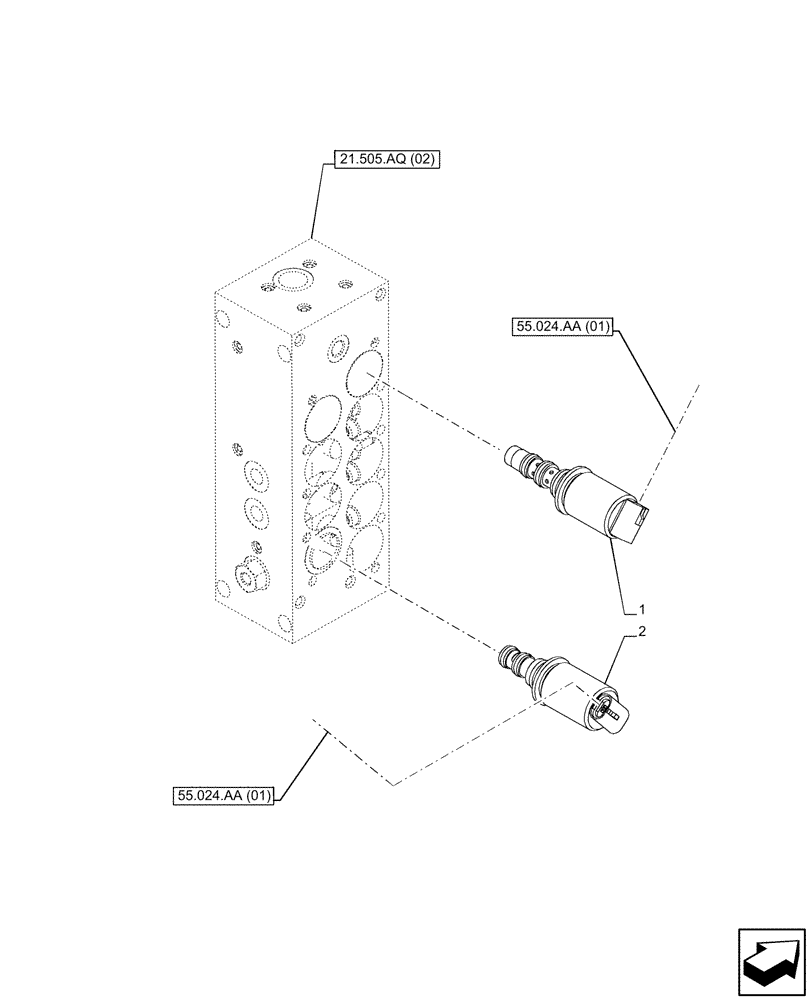 Схема запчастей Case IH PUMA 185 CVT - (55.024.AH[03]) - VAR - 337427, 337433, 391138, 758022, 758870, 759053 - TRANSMISSION CONTROL VALVE, SOLENOID (55) - ELECTRICAL SYSTEMS