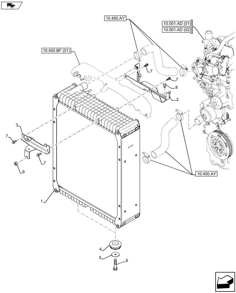 Схема запчастей Case IH FARMALL 105U - (10.400.BE) - VAR - 330200, 390200 - RADIATOR (10) - ENGINE
