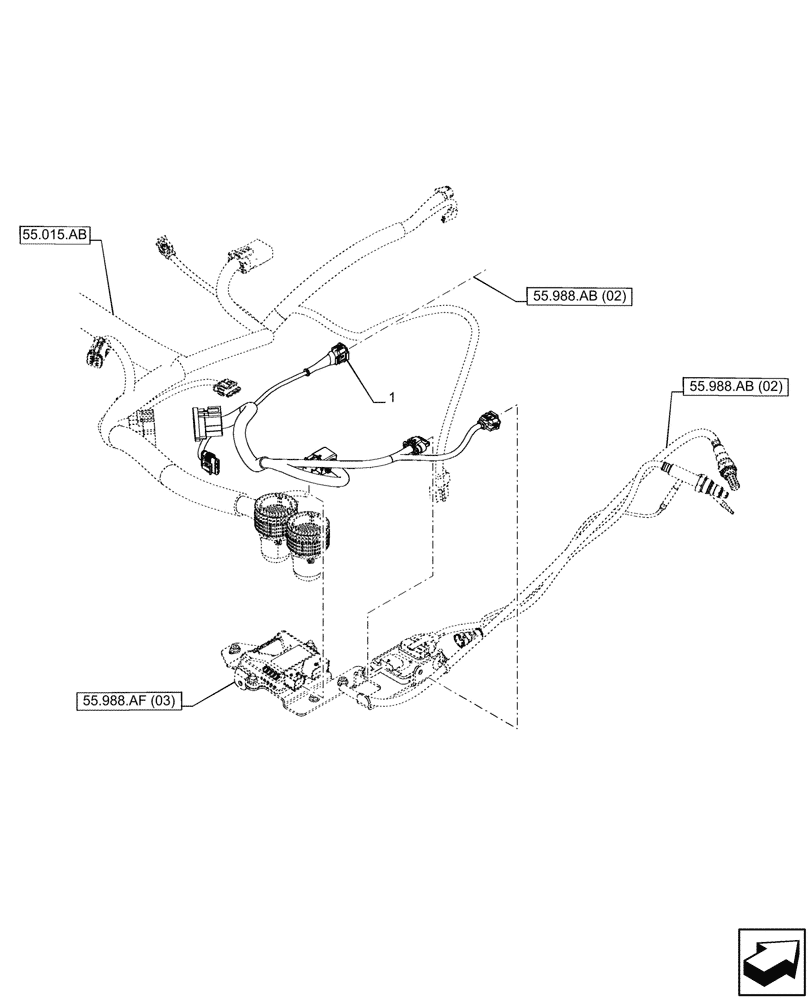 Схема запчастей Case IH PUMA 200 CVT - (55.988.AD[02]) - VAR - 391130, 758000 - DENOX HARNESS, RIGHT (55) - ELECTRICAL SYSTEMS