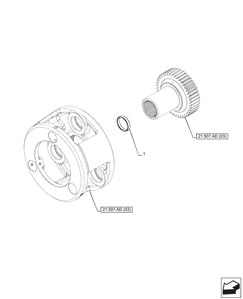 Схема запчастей Case IH PUMA 150 CVT - (21.507.AD[04]) - VAR - 391138, 758022 - TRANSMISSION, SPACER, CVT (21) - TRANSMISSION