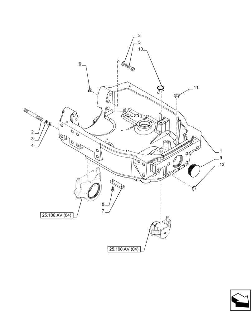 Схема запчастей Case IH PUMA 165 - (25.100.AV[01]) - VAR - 391156 - FRONT AXLE SUPPORT, AXLE, STANDARD (25) - FRONT AXLE SYSTEM