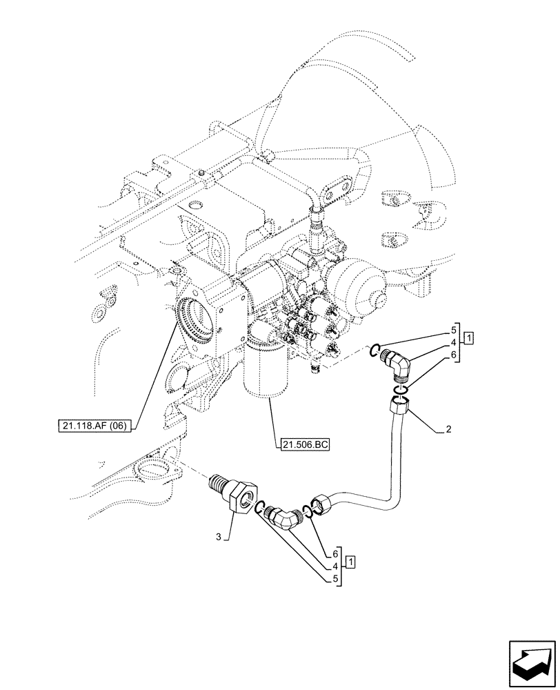 Схема запчастей Case IH PUMA 150 CVT - (21.506.AK) - VAR - 391138, 758022 - TRANSMISSION, DRAIN LINE (21) - TRANSMISSION