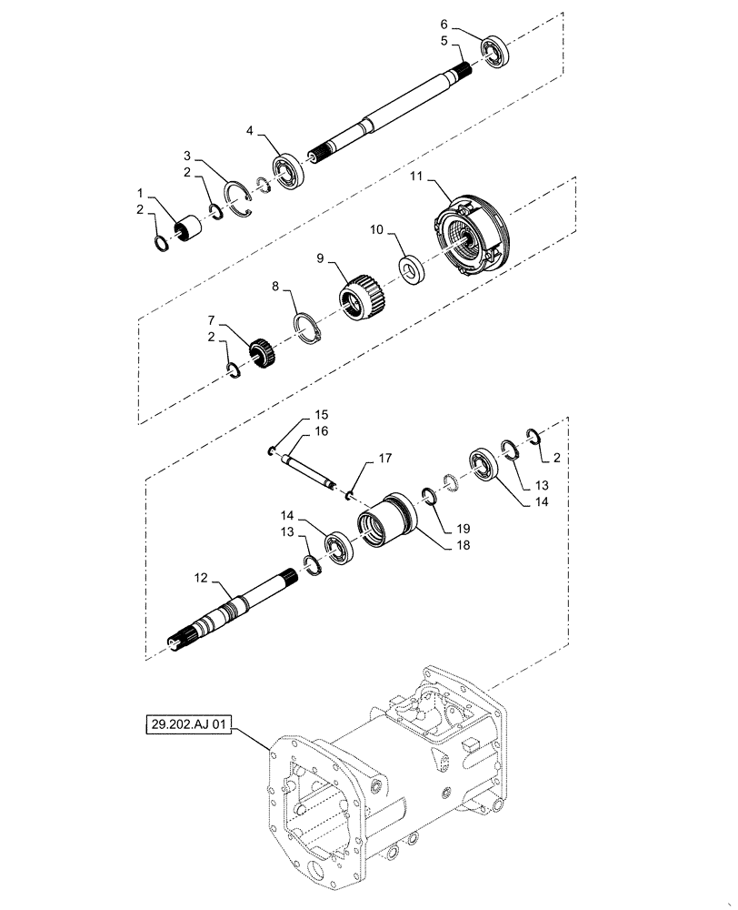 Схема запчастей Case IH FARMALL 30A - (31.110.AH[02]) - PTO SHAFT, HST (31) - IMPLEMENT POWER TAKE OFF