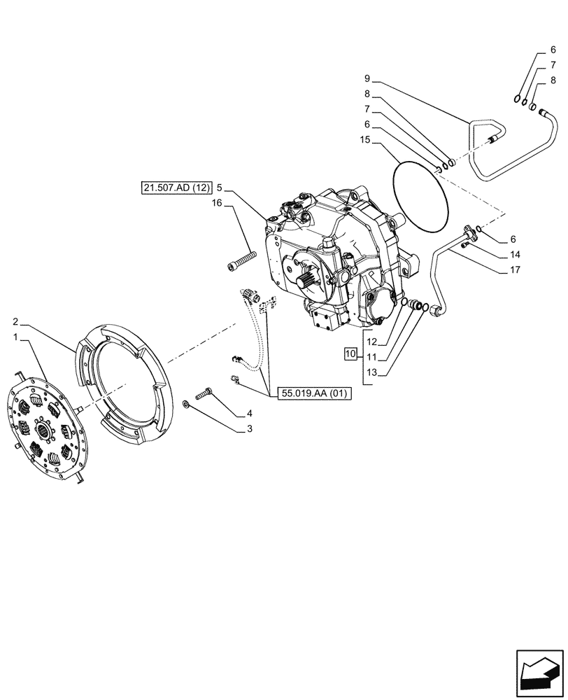 Схема запчастей Case IH PUMA 150 CVT - (21.507.AD[01]) - VAR - 391138, 758022 - TRANSMISSION, HYDROSTATIC PUMP, CVT (21) - TRANSMISSION