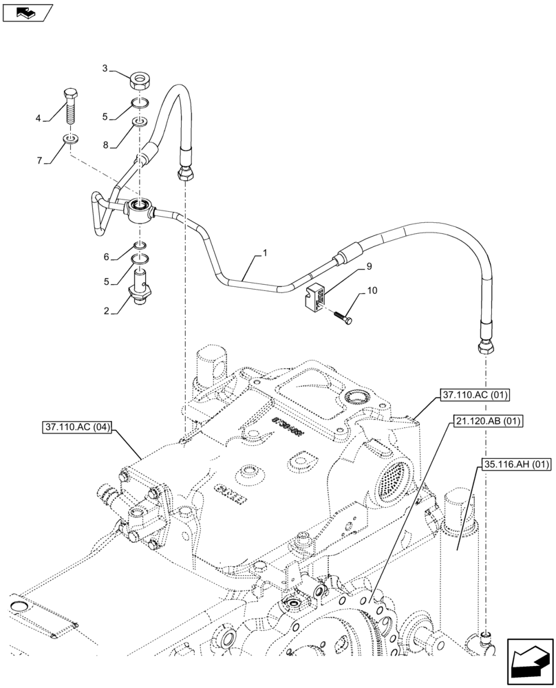 Схема запчастей Case IH FARMALL 115U - (35.116.AD[01]) - VAR - 743597 - PIPE FOR TWO AUX RAMS (35) - HYDRAULIC SYSTEMS