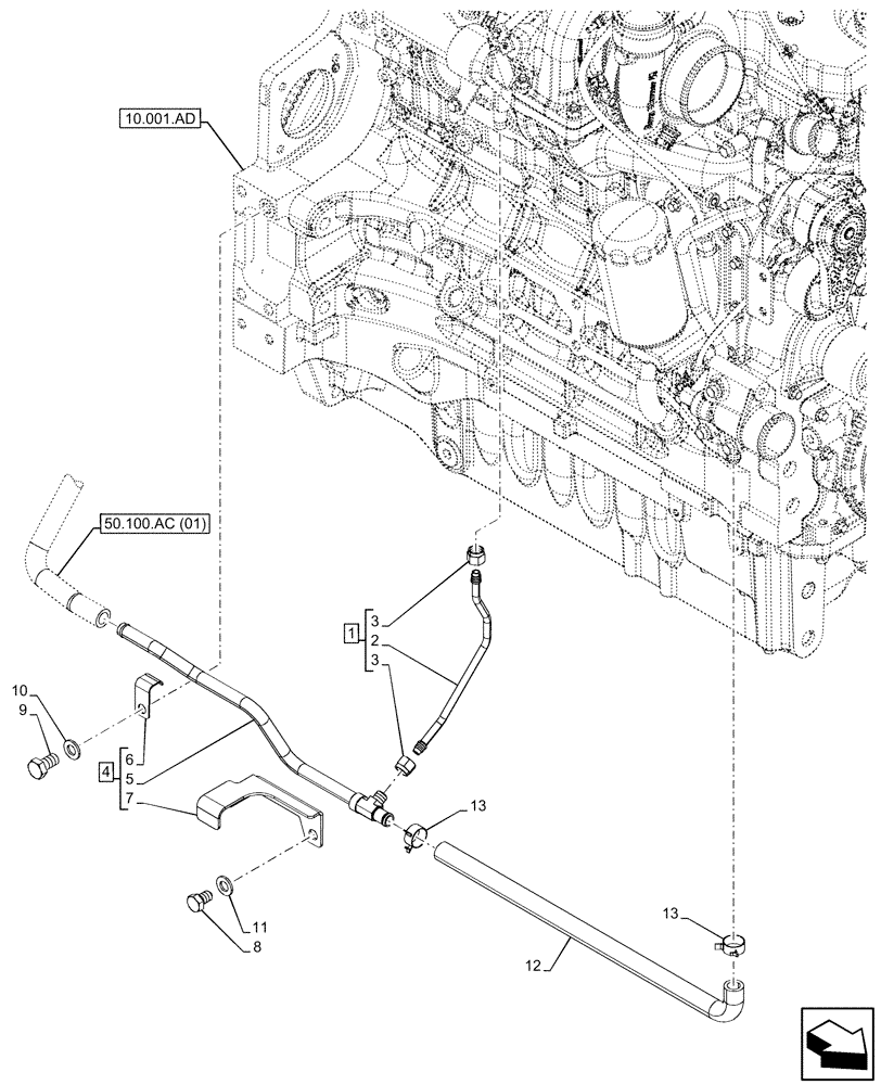 Схема запчастей Case IH PUMA 150 - (50.100.AC[02]) - VAR - 391130 , 392753, 758000 - HEATER, LINE, ENGINE (50) - CAB CLIMATE CONTROL