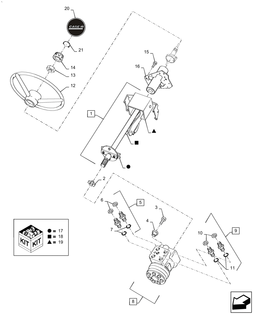 Схема запчастей Case IH PUMA1854 - (41.101.AB[01]) - HYDROSTATIC STEERING WHEEL AND STEERING COLUMN (41) - STEERING