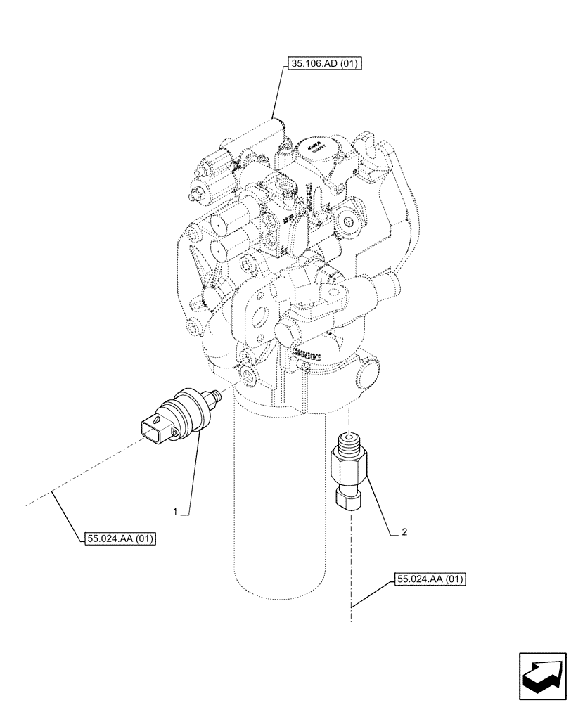 Схема запчастей Case IH PUMA 165 - (55.036.AF[01]) - VAR - 758016, 758017, 758018, 758019, 758020, 758021 - PUMP, SENSOR, PWS (55) - ELECTRICAL SYSTEMS