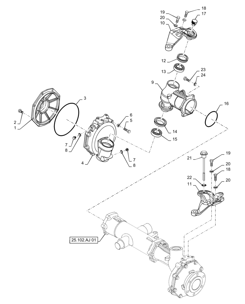 Схема запчастей Case IH FARMALL 30A - (25.102.AJ[02]) - FRONT AXLE HOUSING (25) - FRONT AXLE SYSTEM