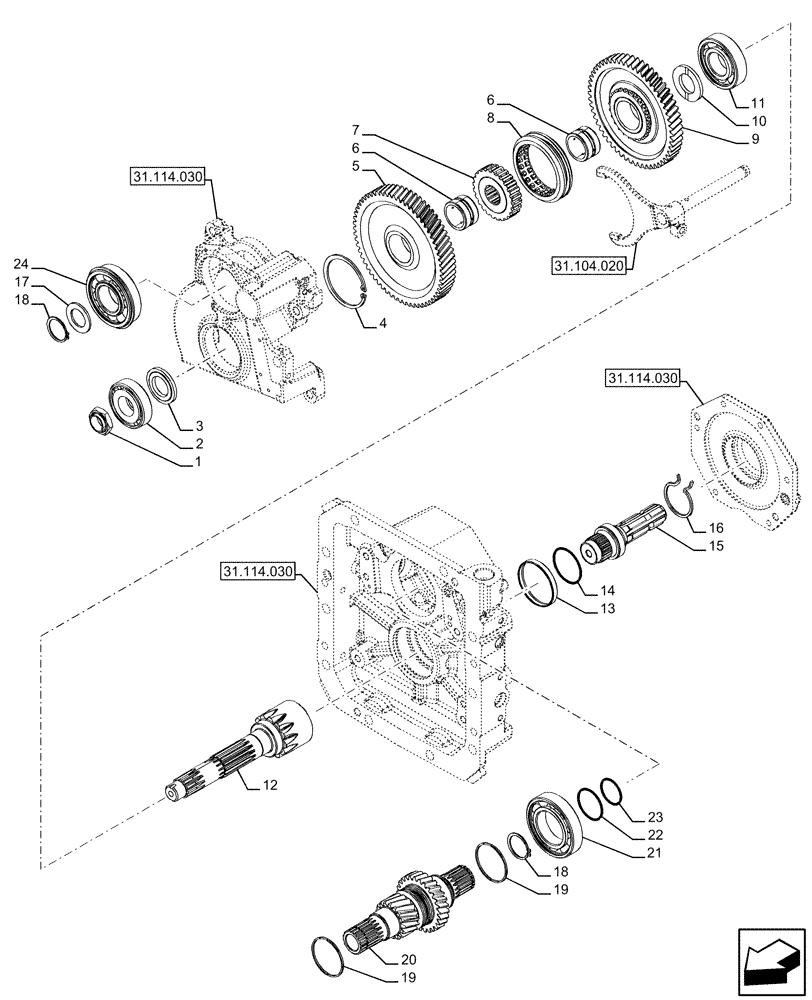 Схема запчастей Case IH FARMALL 110U - (31.114.040) - VAR - 390433 - REAR PTO, DRIVEN SHAFT, 2-SPEED, NA (31) - IMPLEMENT POWER TAKE OFF