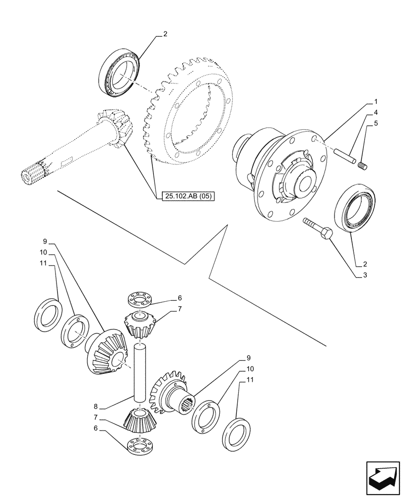 Схема запчастей Case IH PUMA 185 - (25.102.AD[05]) - VAR - 337416 - SUSPENDED FRONT AXLE, W/ BRAKE, DIFFERENTIAL (25) - FRONT AXLE SYSTEM