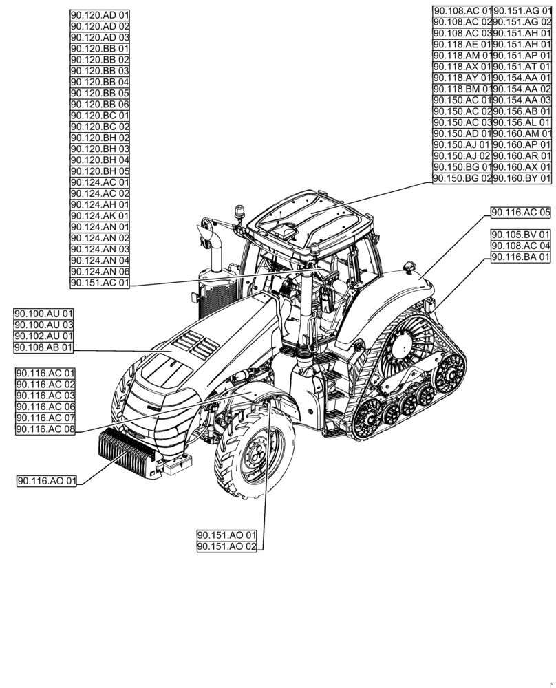 Схема запчастей Case IH MAGNUM 310 - (00.000.90[01]) - PICTORIAL INDEX - PLATFORM, CAB, BODYWORK AND DECALS (00) - GENERAL & PICTORIAL INDEX