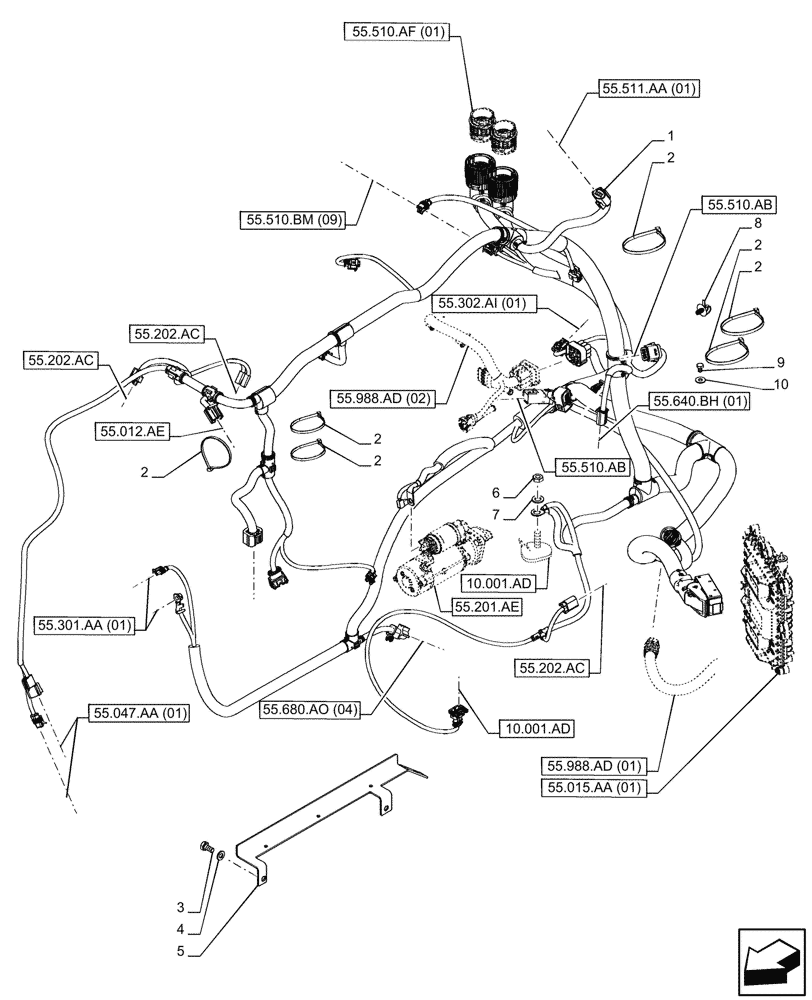 Схема запчастей Case IH PUMA 165 - (55.015.AB) - VAR - 391130, 758000 - ENGINE, HARNESS (55) - ELECTRICAL SYSTEMS