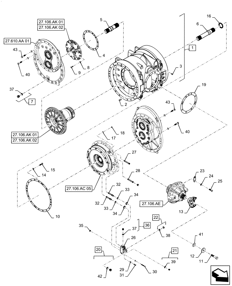 Схема запчастей Case IH QUADTRAC 540 - (27.106.AC[02]) - REAR AXLE CARRIER, 450, 470, 500, 540, AFTER AXLE SN AJB0298120 (27) - REAR AXLE SYSTEM