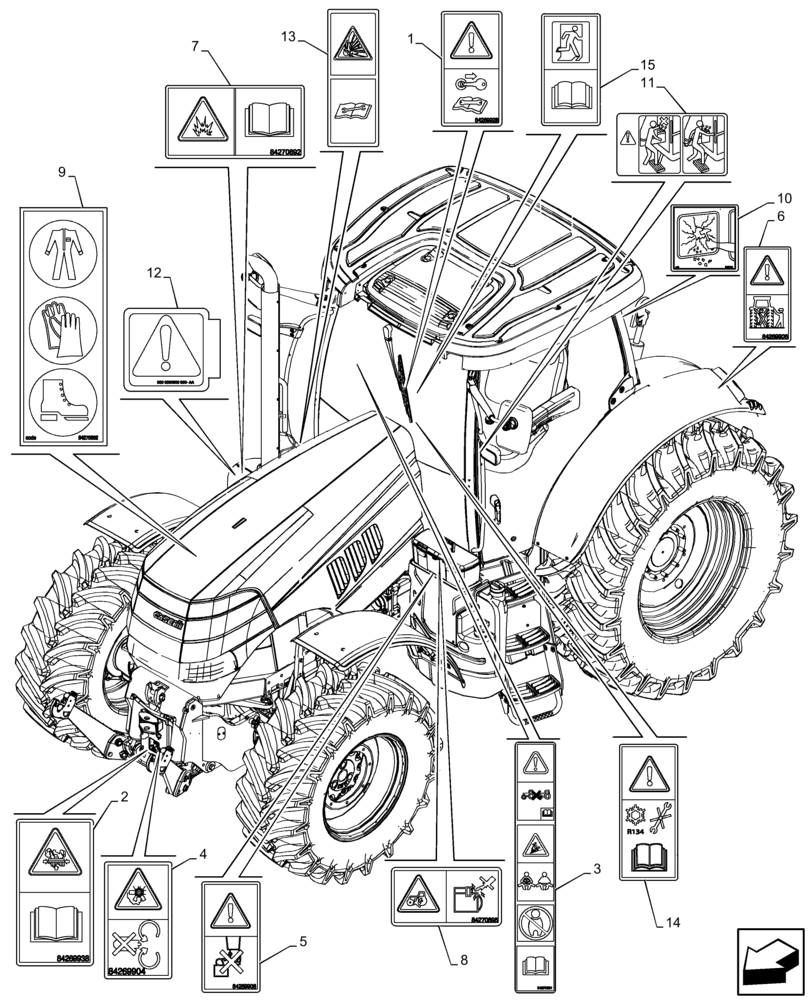 Схема запчастей Case IH PUMA 185 - (90.108.AC[08]) - DECALS, WARNING (90) - PLATFORM, CAB, BODYWORK AND DECALS