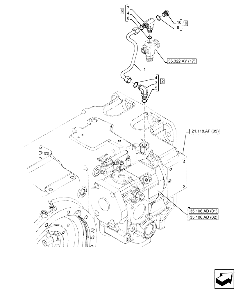 Схема запчастей Case IH PUMA 150 CVT - (21.105.BL[01]) - VAR - 391374, 391161, 338001, 758055, 758935 - TRANSMISSION, LUBRICATION LINE (21) - TRANSMISSION