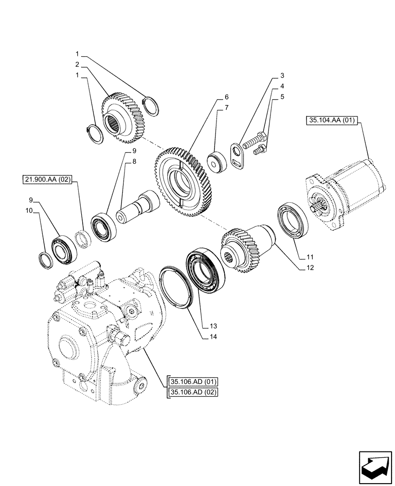 Схема запчастей Case IH PUMA 200 - (21.900.AA[01]) - VAR - 391161, 758056 - HYDRAULIC PUMP, DRIVEN GEAR (21) - TRANSMISSION