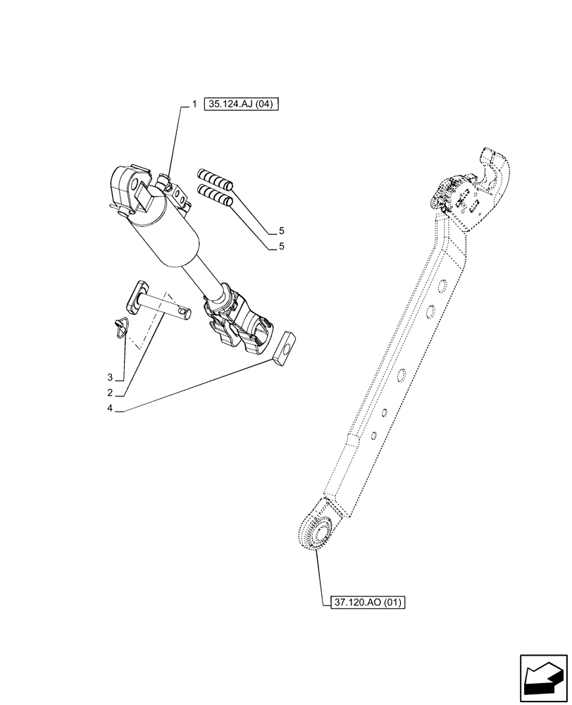 Схема запчастей Case IH PUMA 240 CVT - (35.124.AJ[02]) - VAR - 758072, 758077, 758082 - 3 POINT HITCH, HYDRAULIC LIFT, ARM (35) - HYDRAULIC SYSTEMS