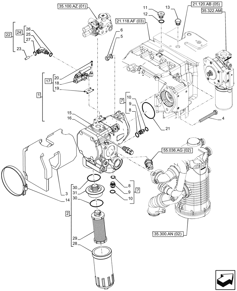 Схема запчастей Case IH PUMA 240 CVT - (35.106.AD[03]) - VAR - 391161 - VARIABLE DELIVERY HYDRAULIC PUMP, 120 L/MIN (35) - HYDRAULIC SYSTEMS