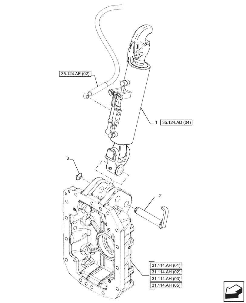 Схема запчастей Case IH PUMA 240 CVT - (35.124.AD[05]) - VAR - 758071, 758076, 758081 - 3 POINT HITCH, TOP LINK (35) - HYDRAULIC SYSTEMS